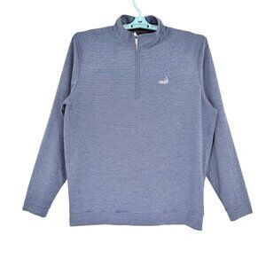 Johnnie-O Vaughn Mens Long Sleeve Quarter Zip Striped Blue Golf Shirt Size Large